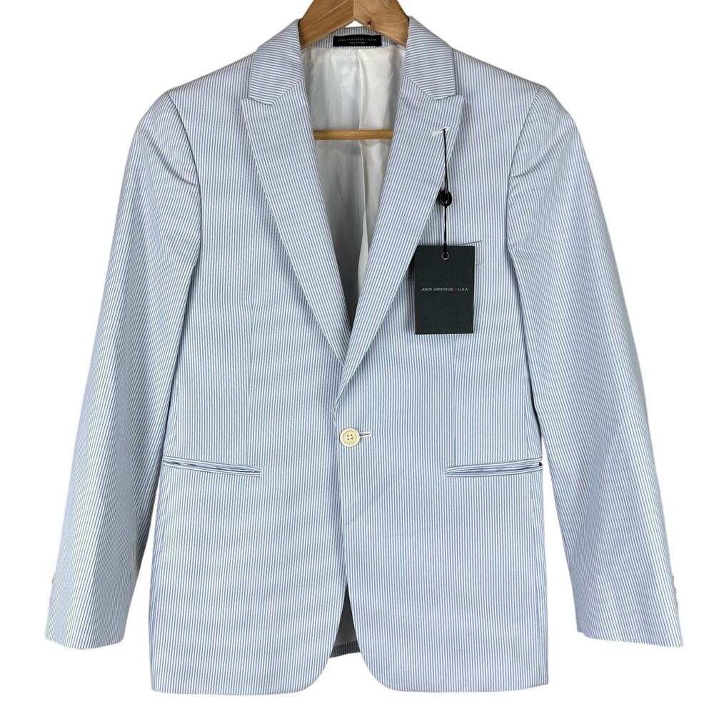 John Varvatos Boy's Blue Pinstriped Cotton Blend Blazer Size 14R New With Tags